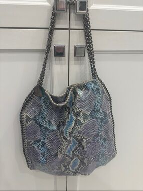 Stella McCartney Blue & Purple Snake-Print Chain Shoulder Bag